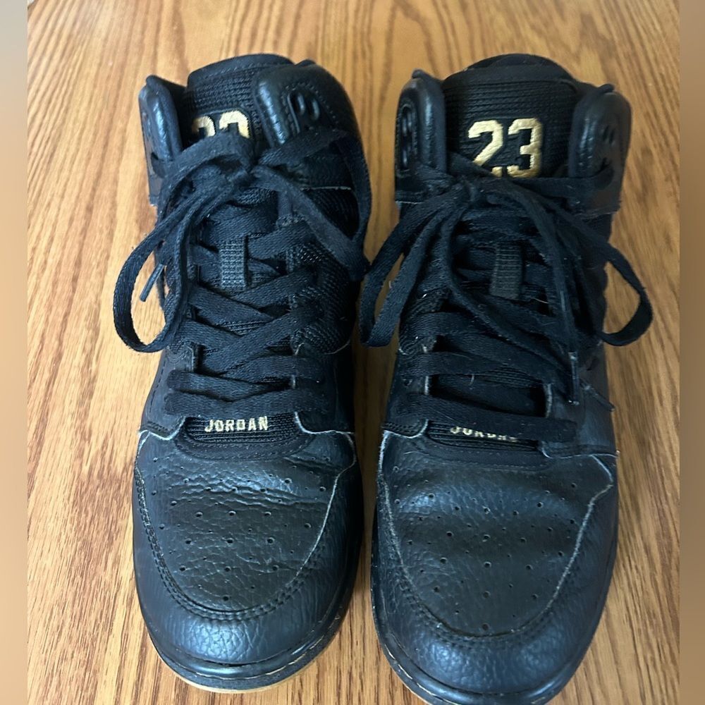 Nike Air Jordan 1 Flight 4 High Top Sneakers Premium Black and Gold Size 6.5Y - Picture 4 of 6
